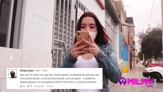 Donna hatalmas seggével mohón nyalja le a hatalmas farkat latin szerelmeseinek apró melleivel