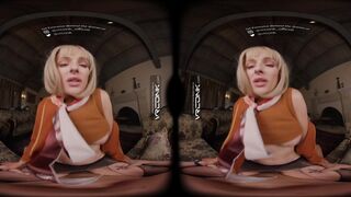 Világos Szőke MILF Ashley Graham kúrel tépett harisnyában Resident Evil 4 cosplayben VR pornóban